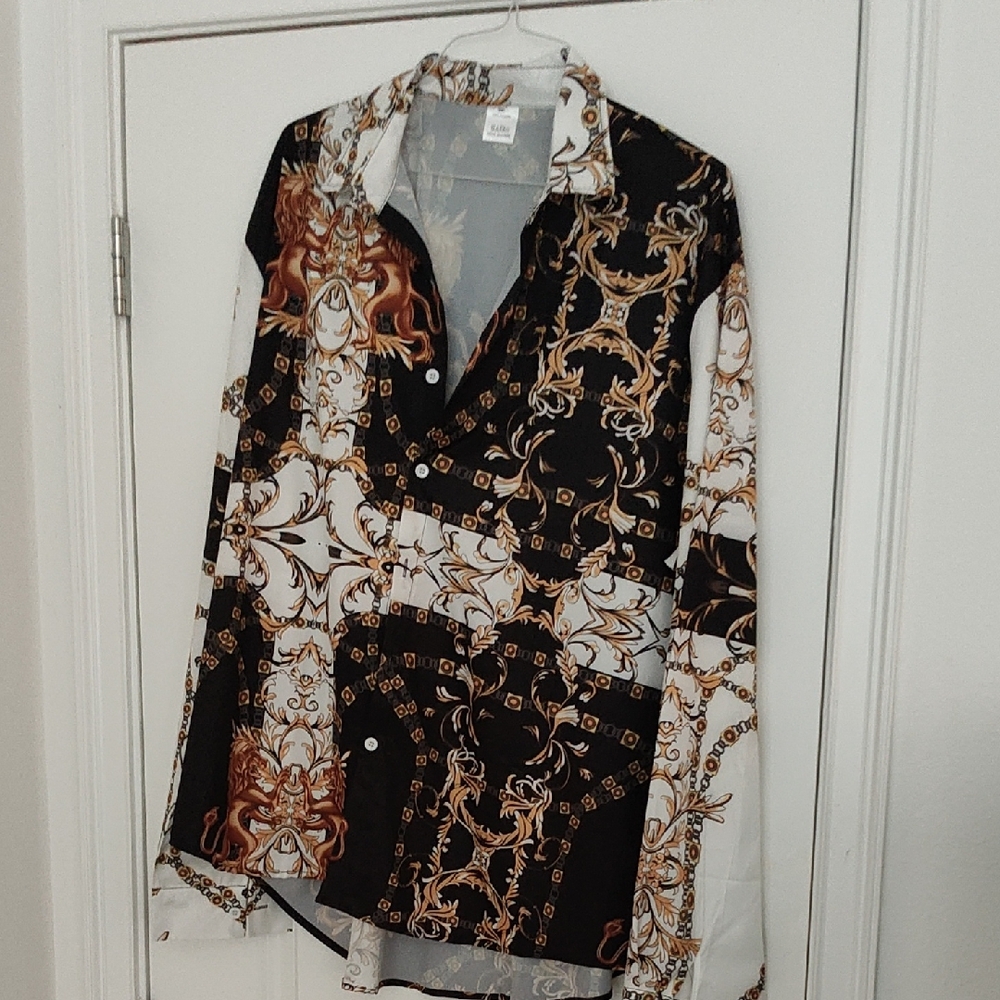Black and Gold Baroque Print Shirt
